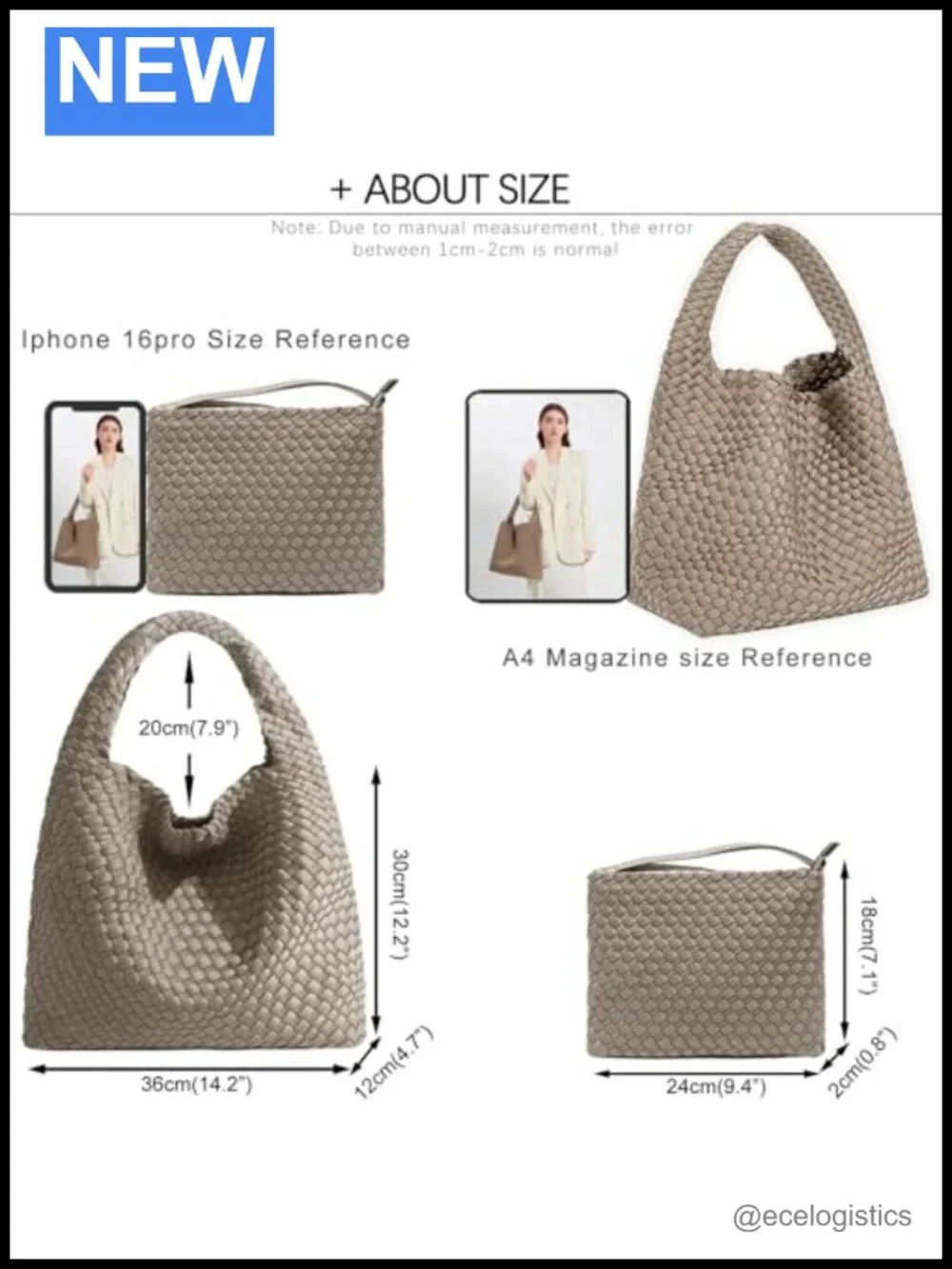 Woven Neoprene Hobo Tote with Wristlet, Women's Travel Handbag
